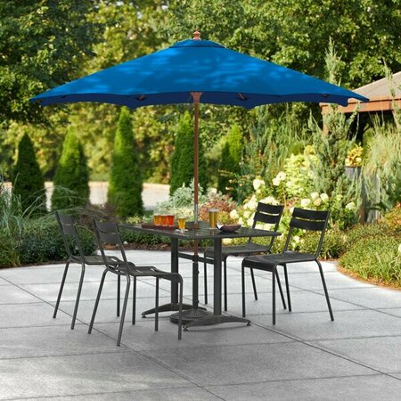 LANCASTER TABLE & SEATING 9' Pacific Blue Pulley Lift Wood Umbrella 164UMBWD09PB